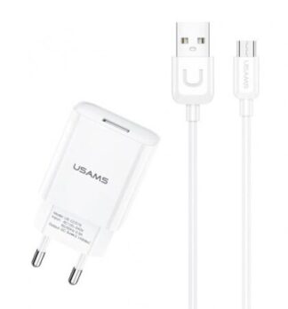 Usams Φορτιστής Τοίχου T21OCMC01 Με Καλώδιο Micro USB USB 2.1A Λευκός