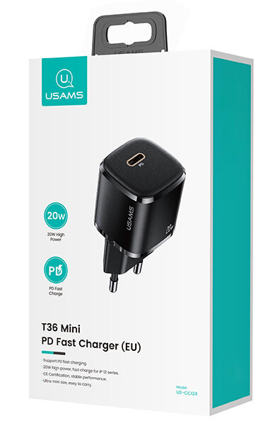 USAMS φορτιστής τοίχου US-CC124 USB Τype-C 20W μαύρος