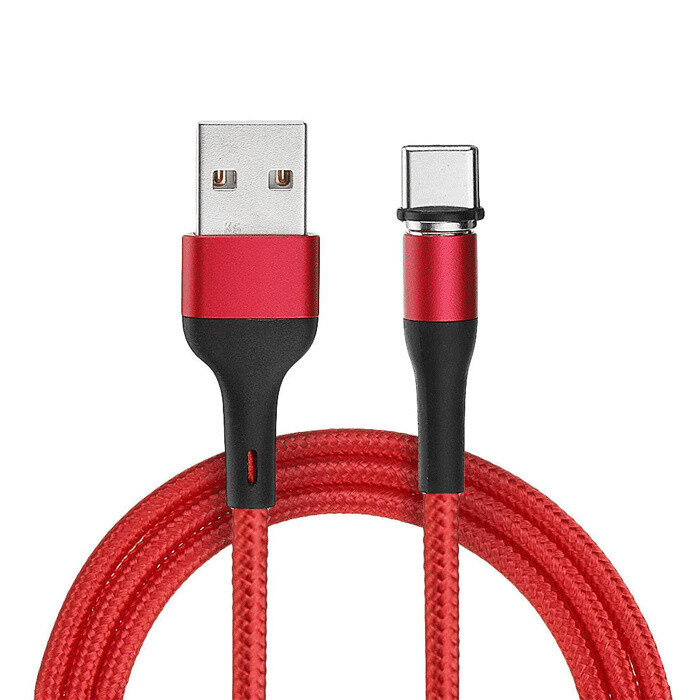 USAMS καλώδιο Braided LED USB 2.0 USB-C male σε USB-A male U26 Fast Charging 3A 1m κόκκινο