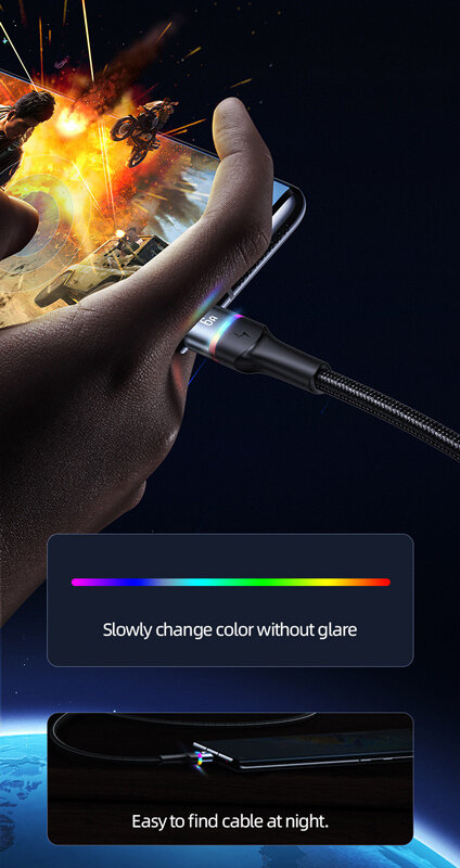 USAMS καλώδιο Braided LED USB-C σε USB 66W 480Mbps Fast Charging 6A 1.2m μαύρο