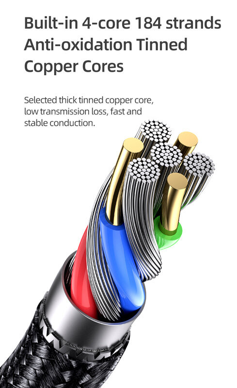 USAMS καλώδιο Braided LED USB-C σε USB 66W 480Mbps Fast Charging 6A 1.2m μαύρο