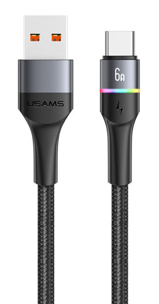 USAMS καλώδιο Braided LED USB-C σε USB 66W 480Mbps Fast Charging 6A 1.2m μαύρο