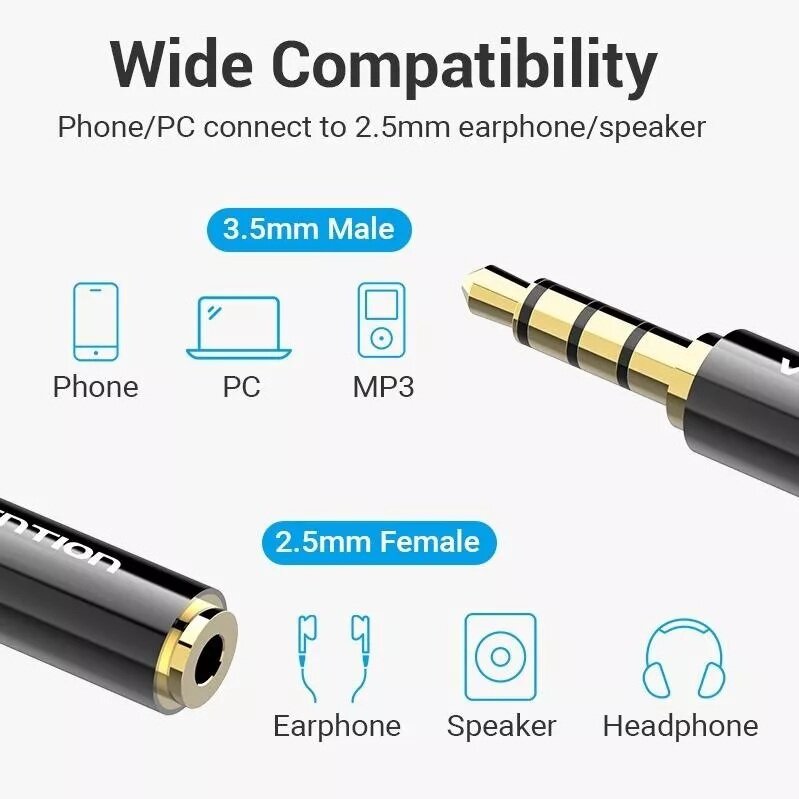 Vention 3.5mm Male To 2.5mm Female Audio Adapter Black Metal Type Bfbb0 Venbfbb0