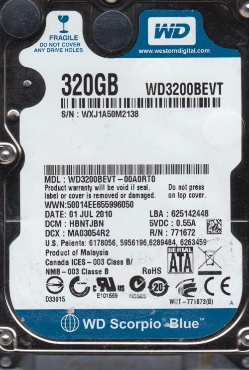 WD Sata2 320gb 25 8m Wd3200bevt