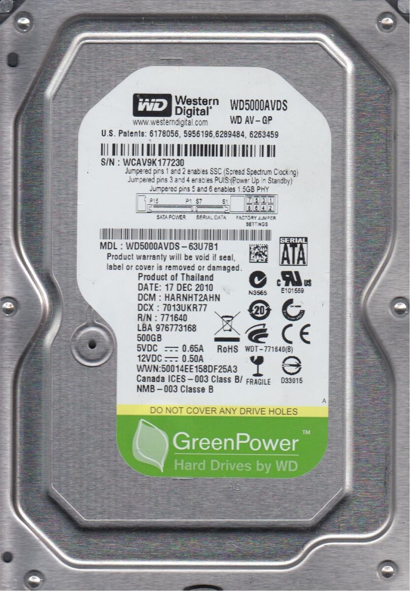 Western Digital Hdd Caviar Av-green 500gb/sataii/intelli Power 32mb