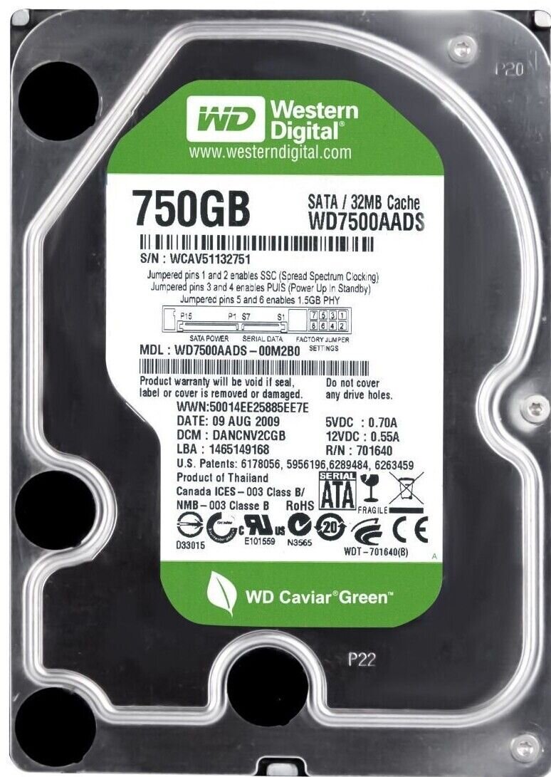 Western Digital HDD Caviar Green 750GB SATA II 8.9ms IntelliPower