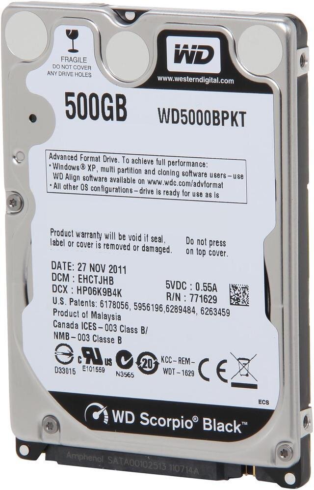 Western Digital Hdd Scorpio Black 500Gb/2.5''/7200Rpm/SataII/16Mb Cache