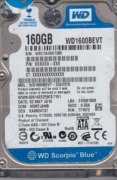 Western Digital Hdd Scorpio Blue 160gb/2,5''/5400rpm/Sataii/B