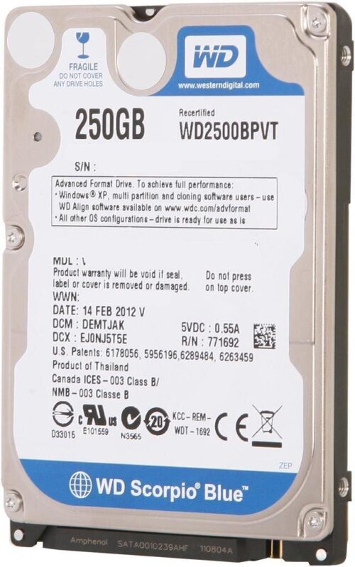 Western Digital HDD Scorpio Blue 250GB / 2.5'' / 5400RPM / SATA II / 8MB Cache