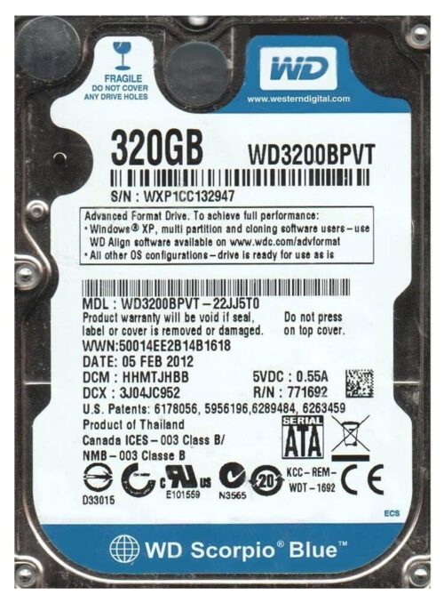 Western Digital Hdd Scorpio Blue 320Gb 2.5'' 5400Rpm Sataii 8Mb Cache 12Ms