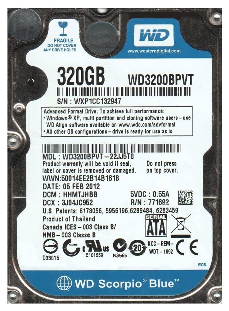 Western Digital Hdd Scorpio Blue 320Gb 2.5'' 5400Rpm Sataii 8Mb Cache 12Ms